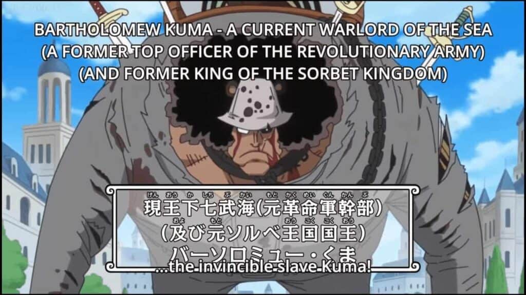 One Piece Chapitre 1085, Oda révèle que Bartholomew Kuma était autrefois un Tenryuubito et a été expulsé de Mary Geoise